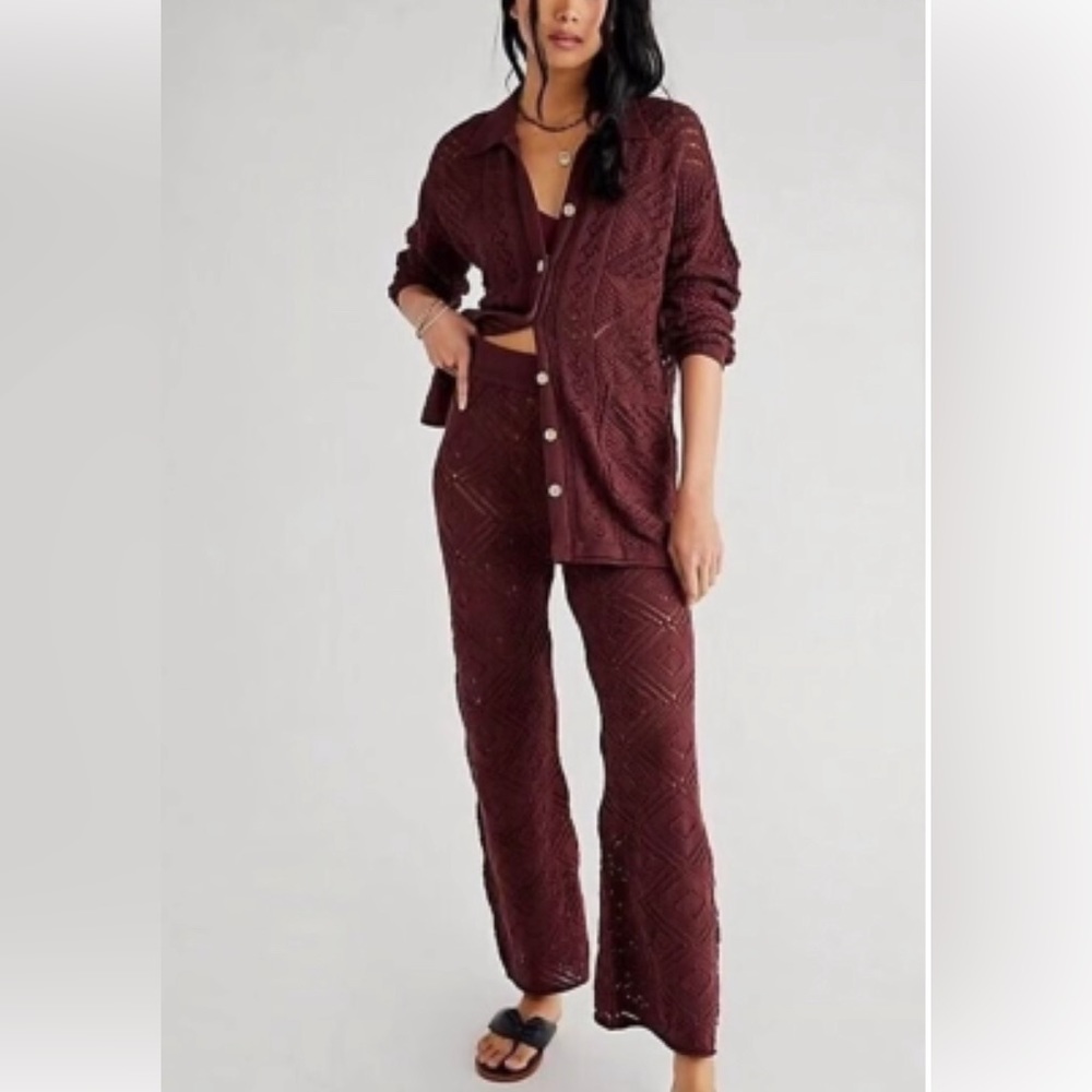 Free People Get Away Fauxchet Knit Sweater Pants Cover up Set NWOT